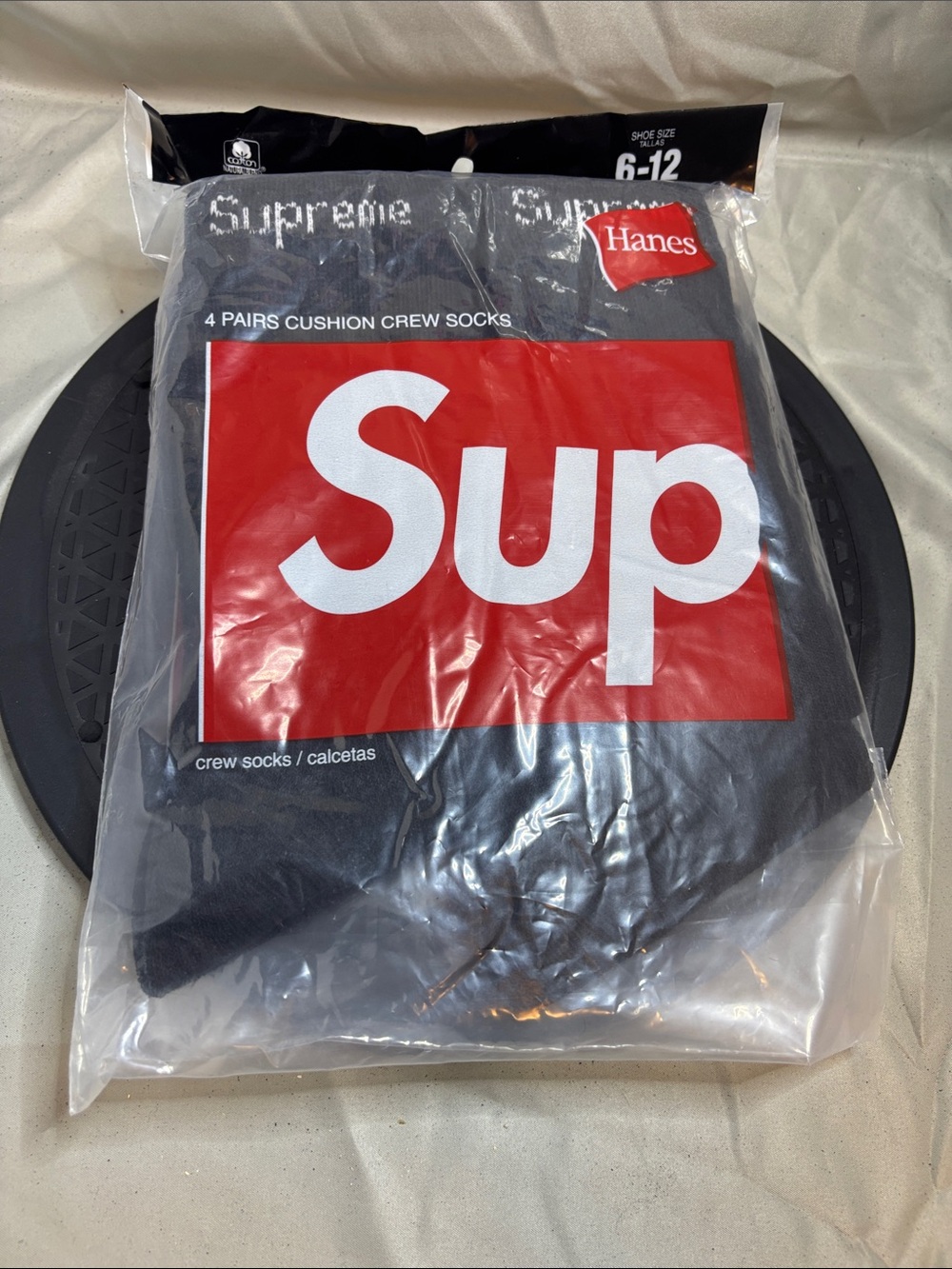 Supreme Black Crew Socks with Red Logo Pack